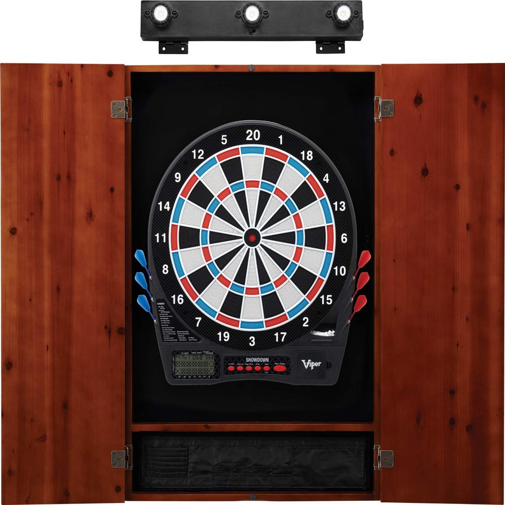 Viper Showdown Electronic Dartboard, Metropolitan Cinnamon Cabinet & Shadow Buster Dartboard Light Bundle