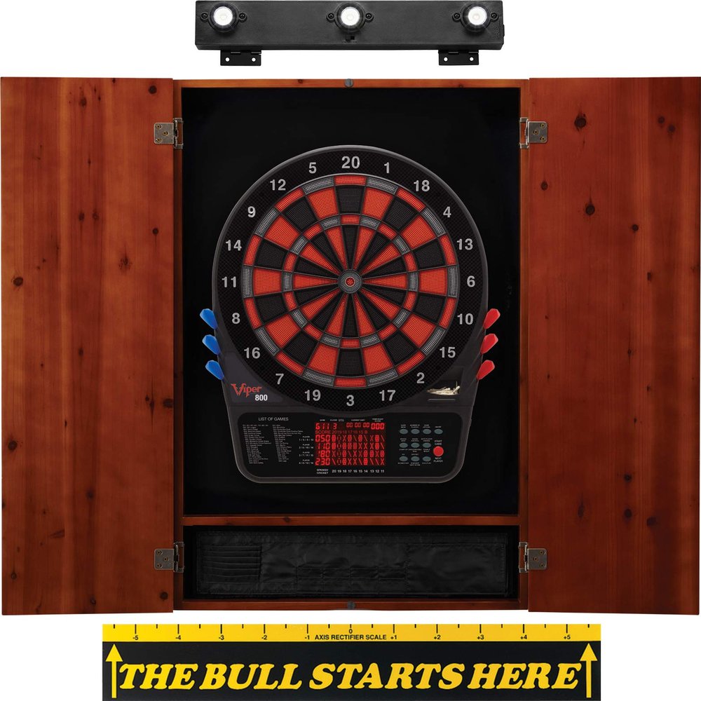 Viper 800 Electronic Dartboard, Metropolitan Espresso Cabinet, Laser Throw Line & Shadow Buster Dartboard Light Bundle