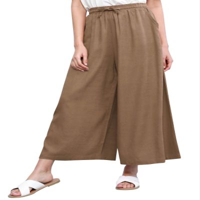 Come Together California CTC Womens Washed Linen Casual Loose Wide Leg Pants Pocket Pant with Draw String L Khaki