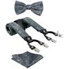 TIE G Paisley Suspender, Bow Tie, Pocket Square Set for Men's Tuxedo Suspenders : Adjustable Braces, Strong Enhanced 6 Clips (A Chacoal Grey Paisley) view 1