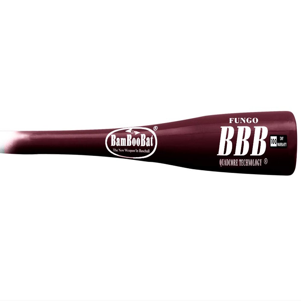 BAMBOOBAT by Pinnacle Sports Equipment INC. Adult Fungo Infield/Outfield Bamboo Baseball Bat, White Handle/Scarlet Barrel, 34"
