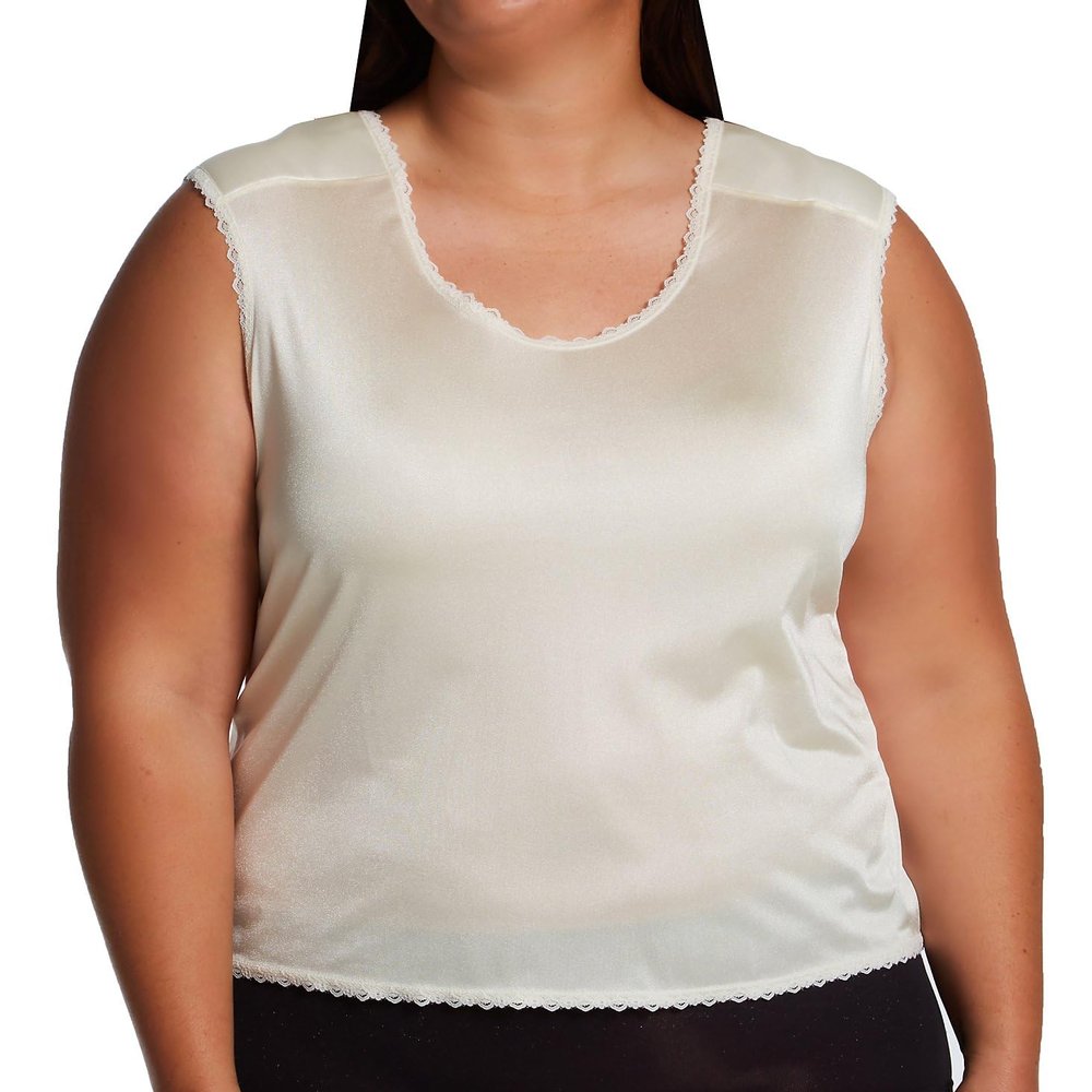 Shadowline Women's Plus Nylon Padded Shoulder Camisole, 7101X, Beige, 3X