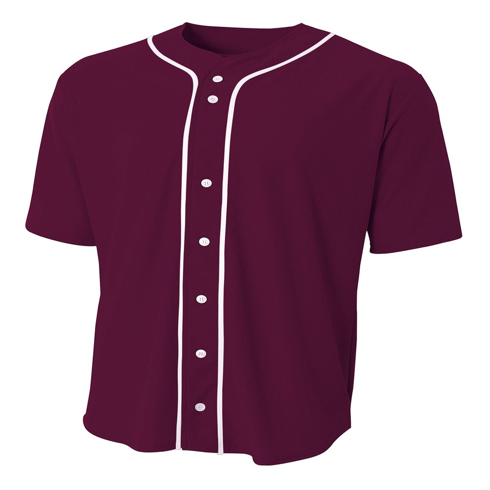 A4 Short Sleeve Full Button Baseball Jersey Maroon 3XL