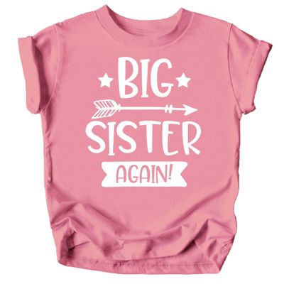 Arrow Big Sister Again Sibling Announcement Shirts for Baby and Toddler Girls Sibling Outfits Mauve Shirt
