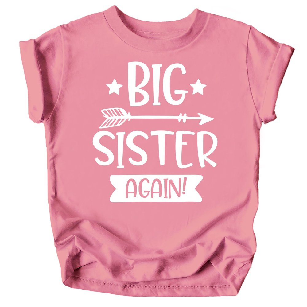 Arrow Big Sister Again Sibling Announcement Shirts for Baby and Toddler Girls Sibling Outfits Mauve Shirt