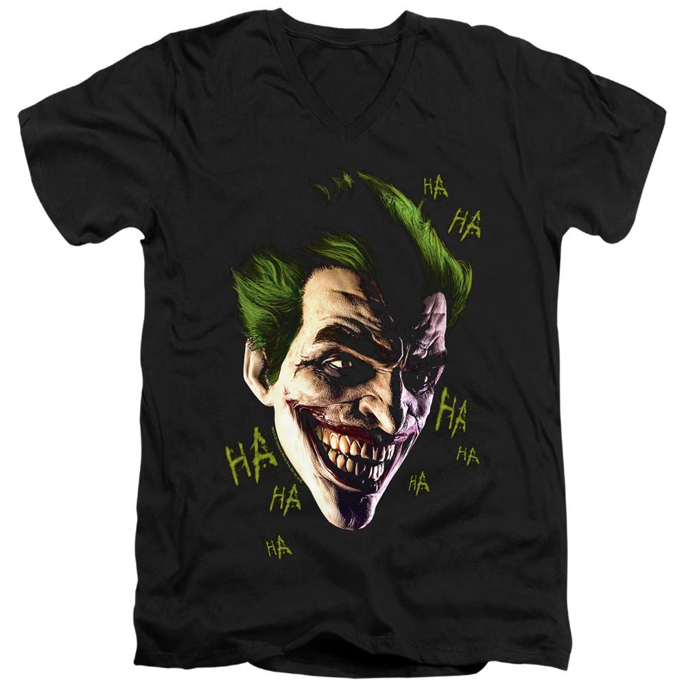 Batman Arkham Origins Joker Grim Unisex Adult V-Neck T Shirt for Men and Women, Small Black