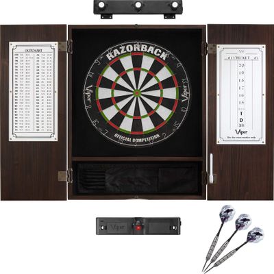 Viper Razorback Sisal Dartboard, Metropolitan Espresso Cabinet, Shadow Buster Dartboard Lights & Laser Throw Line Marker
