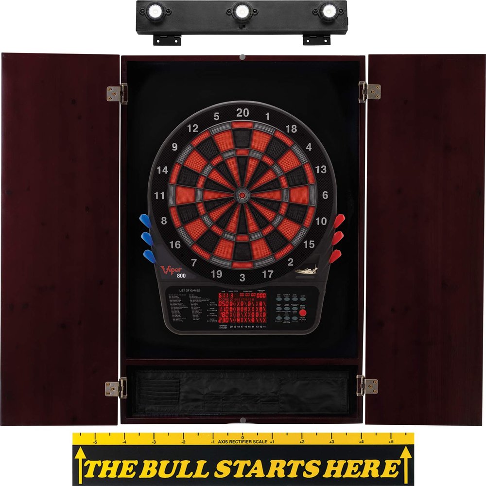 Viper 800 Electronic Dartboard, Metropolitan Espresso Cabinet, Laser Throw Line & Shadow Buster Dartboard Light Bundle