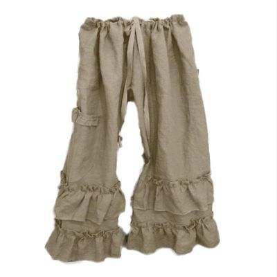 Womens Casual Ruffled Loose Pocket Pants Plus Size Cotton Linen Folds Pants Wide Leg Solid Color Hem Elastic Waisted Trousers (Khaki,XXXX-Large)