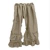 Womens Casual Ruffled Loose Pocket Pants Plus Size Cotton Linen Folds Pants Wide Leg Solid Color Hem Elastic Waisted Trousers (Khaki,XXXX-Large) view 1