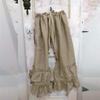 Womens Casual Ruffled Loose Pocket Pants Plus Size Cotton Linen Folds Pants Wide Leg Solid Color Hem Elastic Waisted Trousers (Khaki,XXXX-Large) view 2