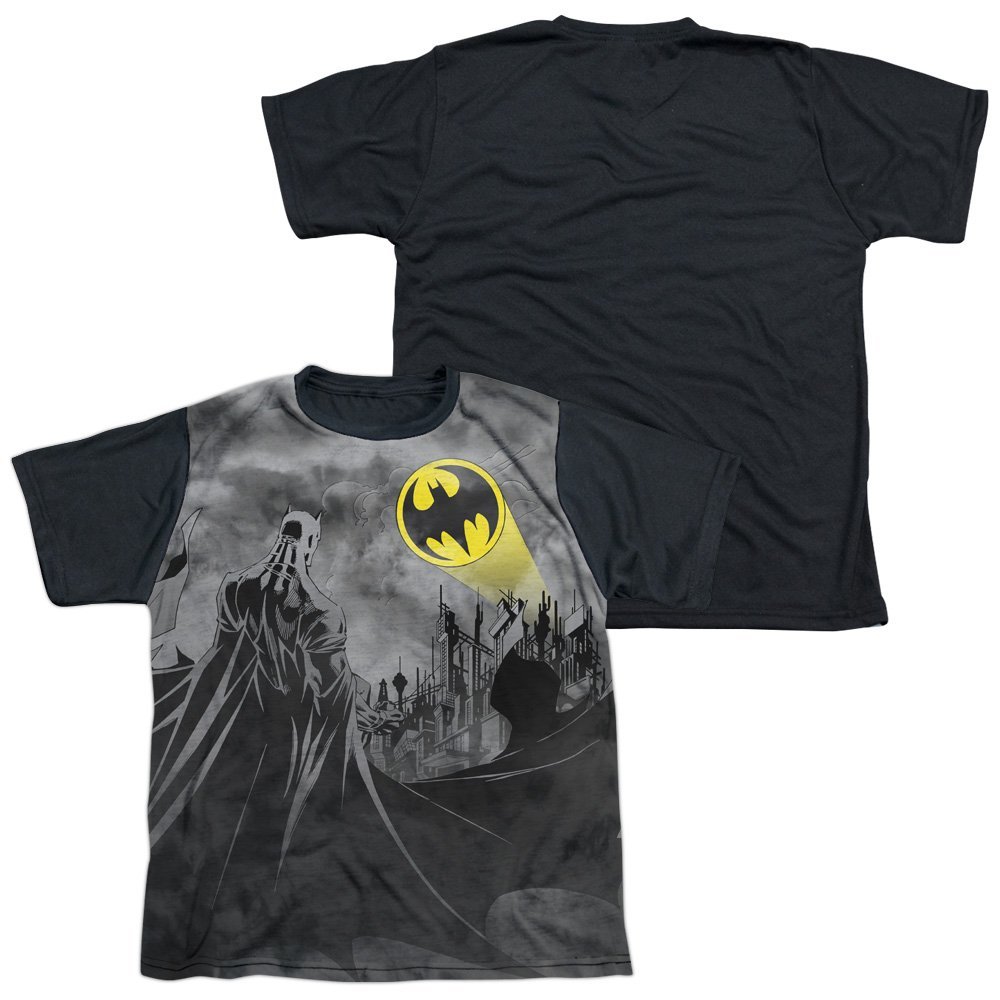 Batman Heed The Call Youth or Boy's Sublimated Black Back T Shirt, Medium
