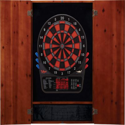 Viper by GLD Products Metropolitan Cinnamon Soft Tip Dartboard Cabinet 800 Electronic Dartboard
