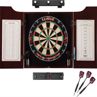 Viper by GLD Products League Sisal Dartboard, Hudson Mahogany Cabinet, Shadow Buster Dartboard Lights & Laser Throw Line, Black