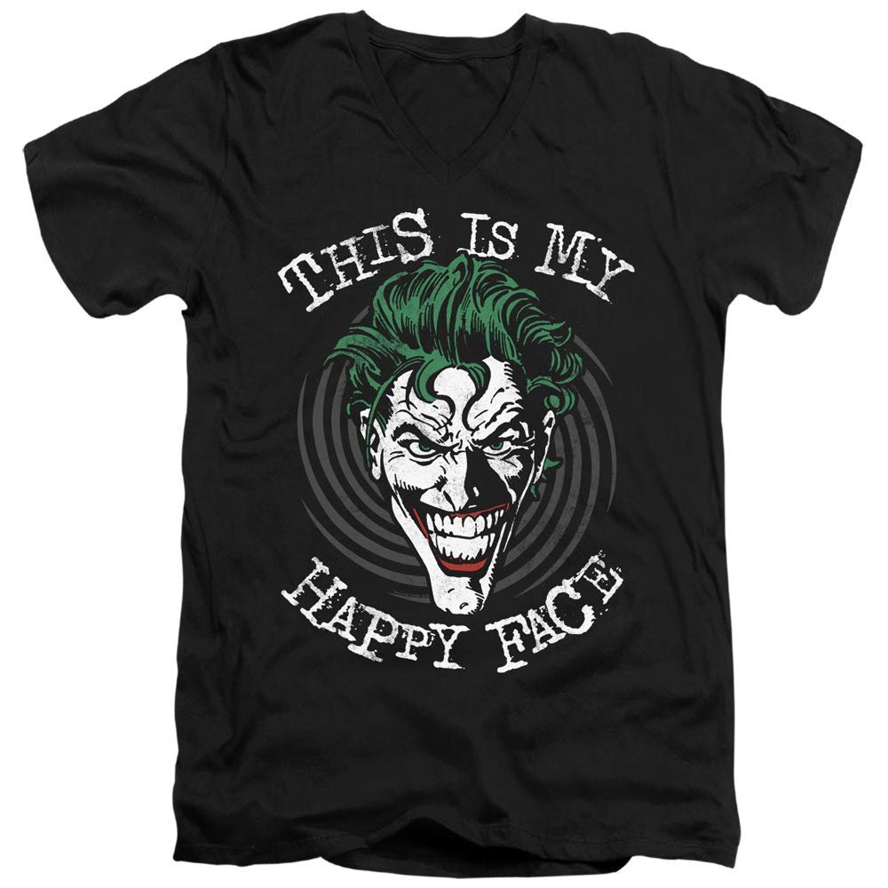 Batman Maniacal Spiral Unisex Adult V-Neck T Shirt for Men and Women, Medium Black
