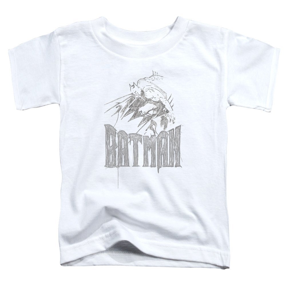 Batman Knight Sketch Unisex Toddler T Shirt for Boys and Girls, Small (2T) White