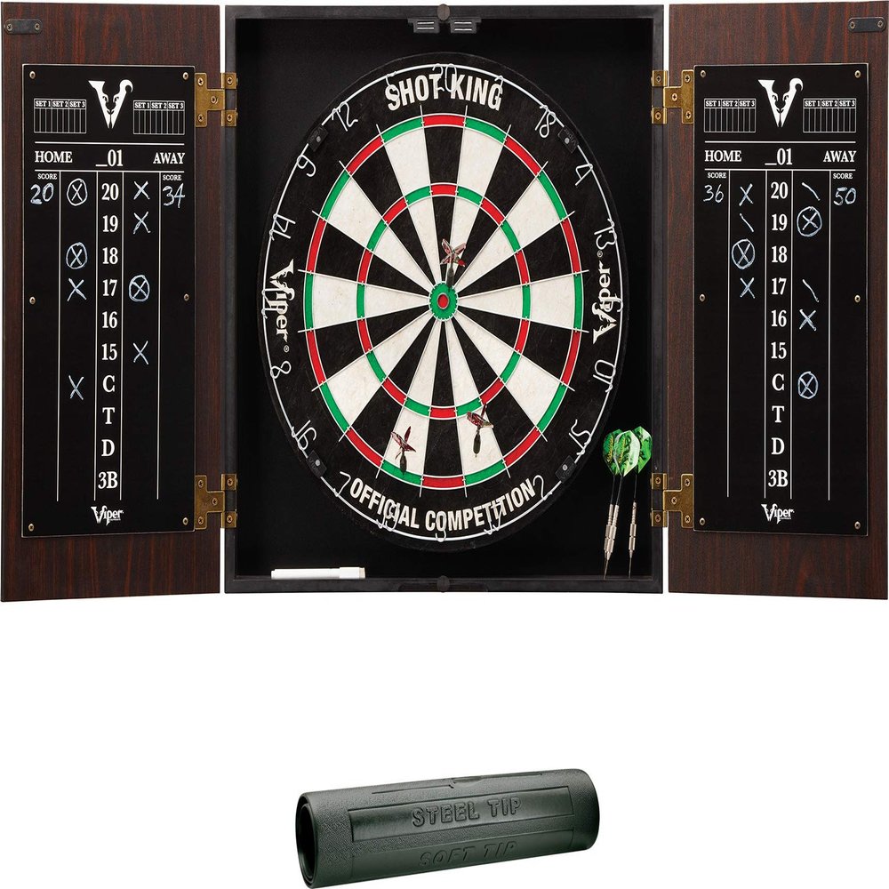 Viper Stadium Cabinet with Shot King Sisal Dartboard & Padded Dart Mat,Black