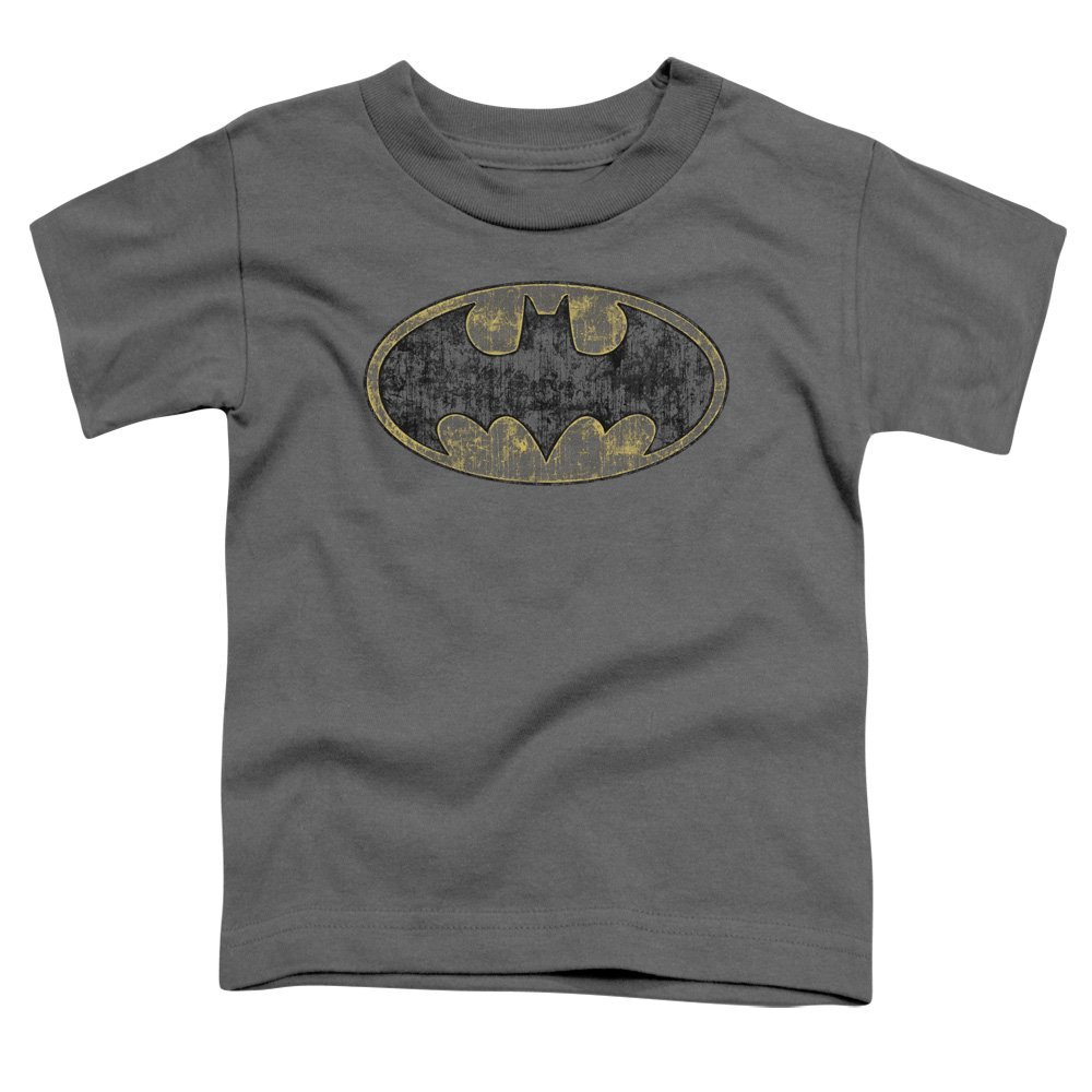 Batman Tattered Logo Unisex Toddler T Shirt for Boys and Girls, Medium (3T) Charcoal