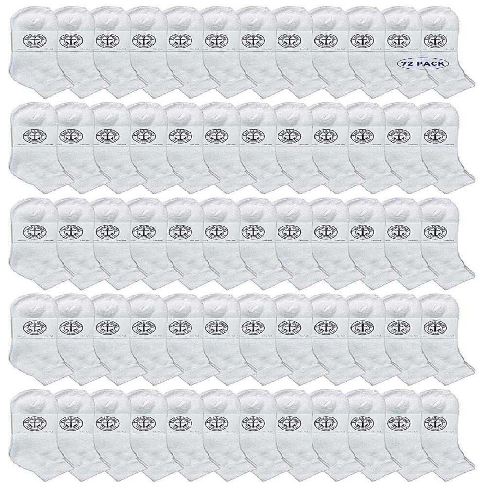 72 Pairs Of Yacht & Smith Wholesale Kids Mid Ankle Socks, Cotton Bulk Sport Ankle Socks Size 6-8 (White)