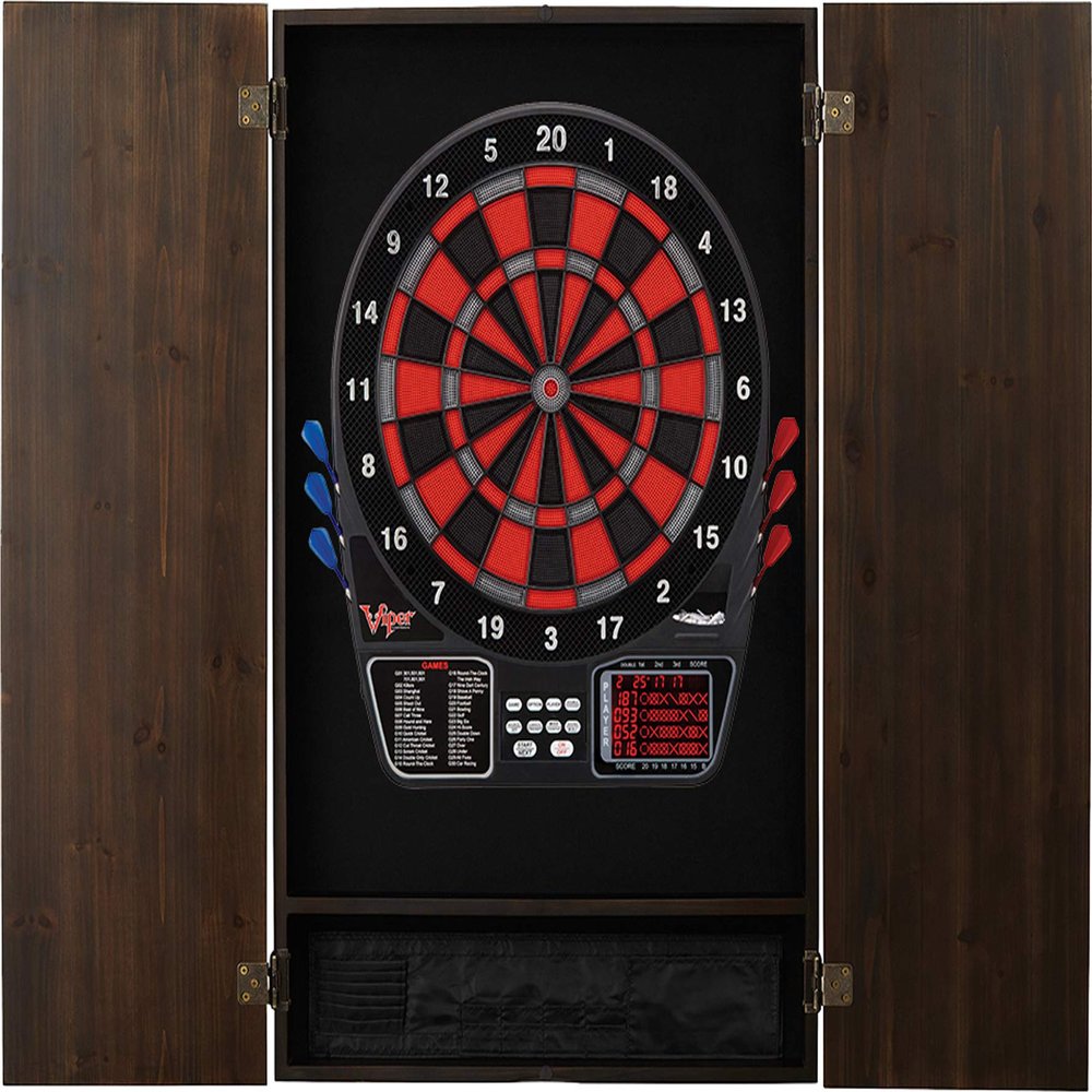 Viper by GLD Products Metropolitan Espresso Soft Tip Dartboard Cabinet and Viper 797 Electronic Dartboard
