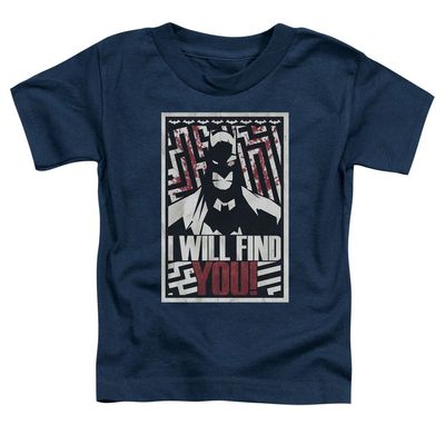 Batman I Will Fnd You Unisex Toddler T Shirt for Boys and Girls, Small (2T) Navy