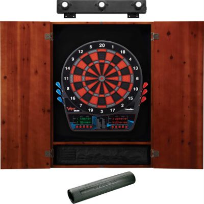 Viper Orion Electronic Dartboard, Metropolitan Cinnamon Cabinet, Dart Mat & Shadow Buster Dartboard Light Bundle