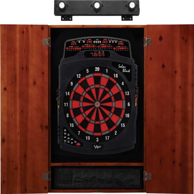 Viper Solar Blast Electronic Dartboard, Metropolitan Cinnamon Cabinet & Shadow Buster Dartboard Light Bundle