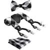 TIE G Paisley Suspender, Bow Tie, Pocket Square Set for Men's Tuxedo Suspenders : Adjustable Braces, Strong Enhanced 6 Clips (D Black Silver Check) view 1