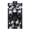 TIE G Paisley Suspender, Bow Tie, Pocket Square Set for Men's Tuxedo Suspenders : Adjustable Braces, Strong Enhanced 6 Clips (D Black Silver Check) view 2