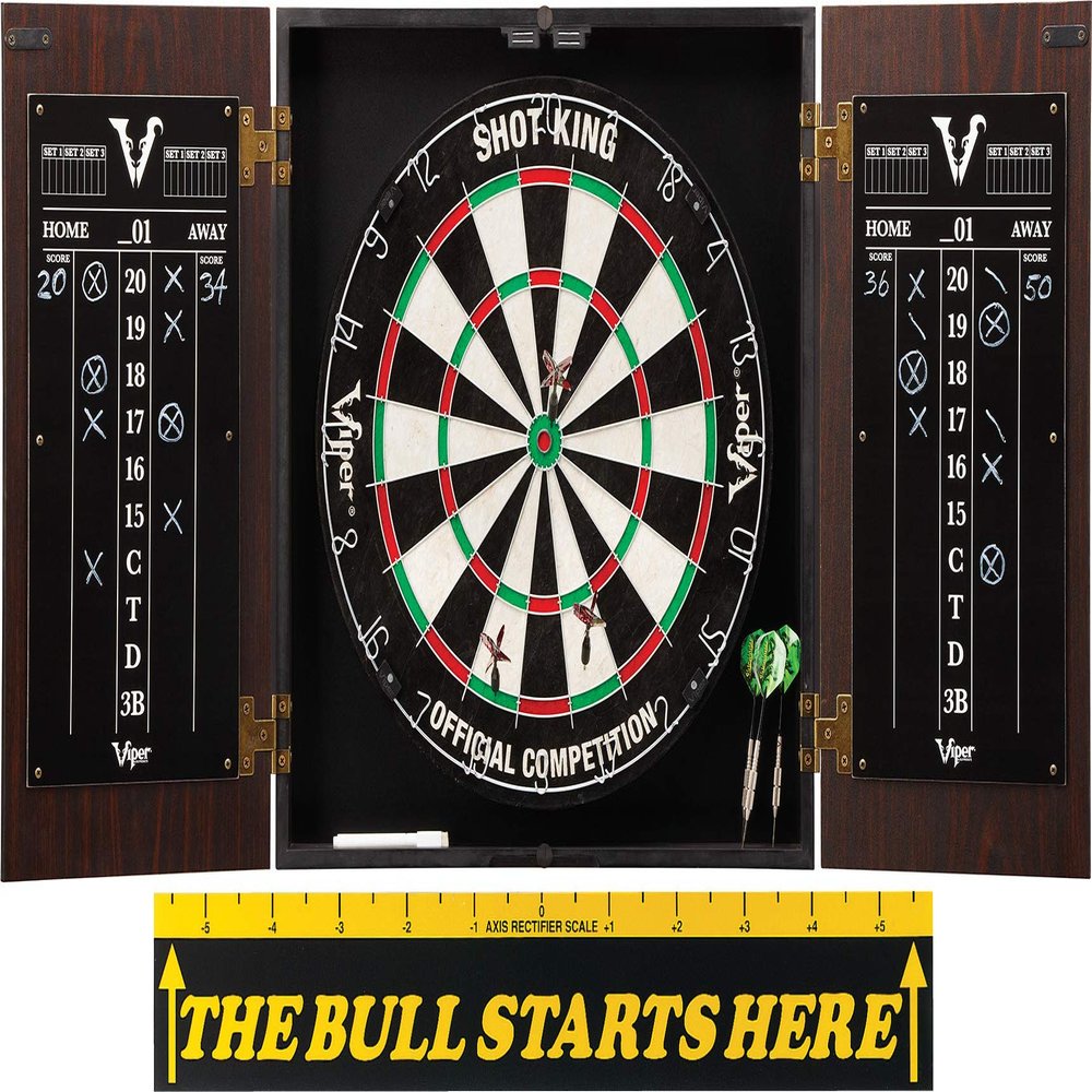 Viper Stadium Cabinet with Shot King Sisal Dartboard & The Bull Starts Here Throw Line Marker