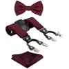 TIE G Paisley Suspender, Bow Tie, Pocket Square Set for Men's Tuxedo Suspenders : Adjustable Braces, Strong Enhanced 6 Clips (A Burgundy paisley) view 1