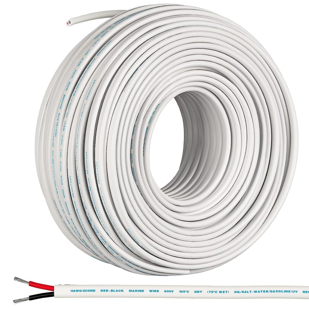 GS Power 100 Ft Duplex Marine Wire, 18 Gauge Wire, Oxygen-Free Tinned Copper 18 AWG Electrical Boat Wiring, Sheathed Copper Marine Grade Electrical Cable for Boat Automotive RV Camper Trailer