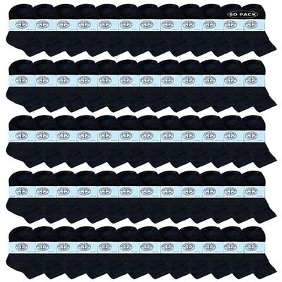 60 Pairs Of Yacht & Smith Wholesale Kids Mid Ankle Socks, Cotton Bulk Sport Ankle Socks Size 6-8 (Black)