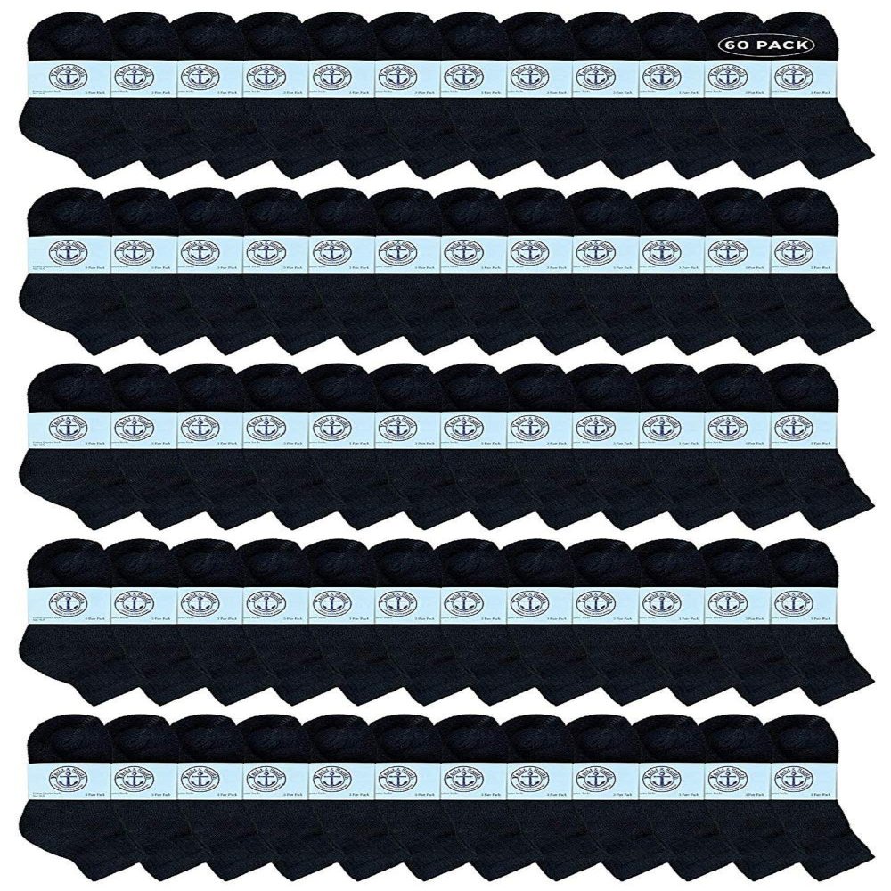 60 Pairs Of Yacht & Smith Wholesale Kids Mid Ankle Socks, Cotton Bulk Sport Ankle Socks Size 6-8 (Black)