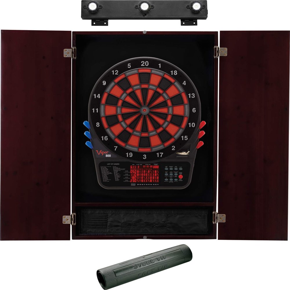Viper 800 Electronic Dartboard, Metropolitan Espresso Cabinet, Laser Throw Line & Shadow Buster Dartboard Light Bundle