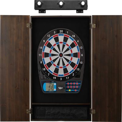Viper 787 Electronic Dartboard, Metropolitan Espresso Cabinet & Shadow Buster Dartboard Light Bundle