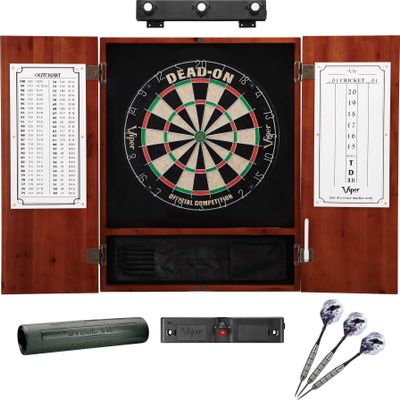 Viper Dead On Sisal Dartboard, Metropolitan Cinnamon Cabinet, Shadow Buster Dartboard Lights & Padded Dart Mat
