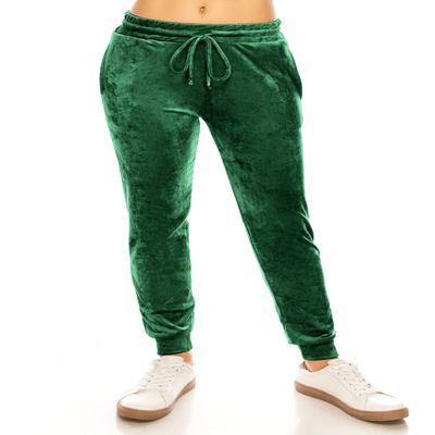 ALWAYS Women's Velvet Velour Joggers - Solid Basic Premium Soft Stretch Warm Winter Sweatpants Pants Hunter Green S