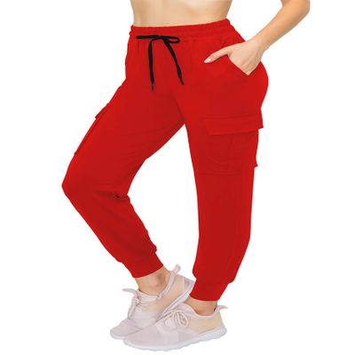 ALWAYS Cargo Jogger Pants for Women, High Waisted Sweatpants with Pockets, Super Soft Casual Lounge Pants for Athletic Yoga & Gym, Cotton Drawstring Trousers, Red S