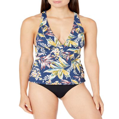 Catalina Women's Standard Halter Tankini with Strappy Back Detail, Twilight Tropical, Extra Small