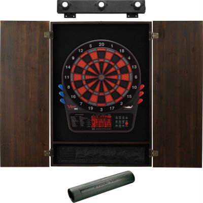 Viper by GLD Products 800 Electronic Dartboard, Metropolitan Espresso Cabinet, Laser Throw Line & Shadow Buster Dartboard Light Bundle