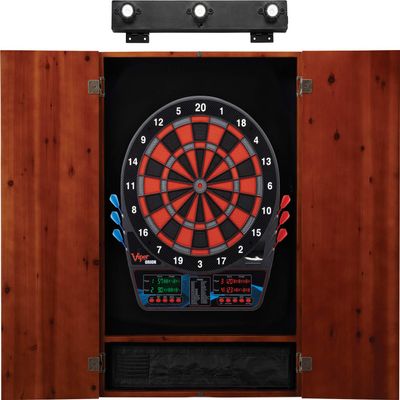 Viper by GLD Products Orion Electronic Dartboard, Metropolitan Cinnamon Cabinet & Shadow Buster Dartboard Light Bundle