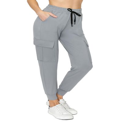 ALWAYS Cargo Jogger Pants for Women, High Waisted Sweatpants with Pockets, Super Soft Casual Lounge Pants for Athletic Yoga & Gym, Cotton Drawstring Trousers, Grey L