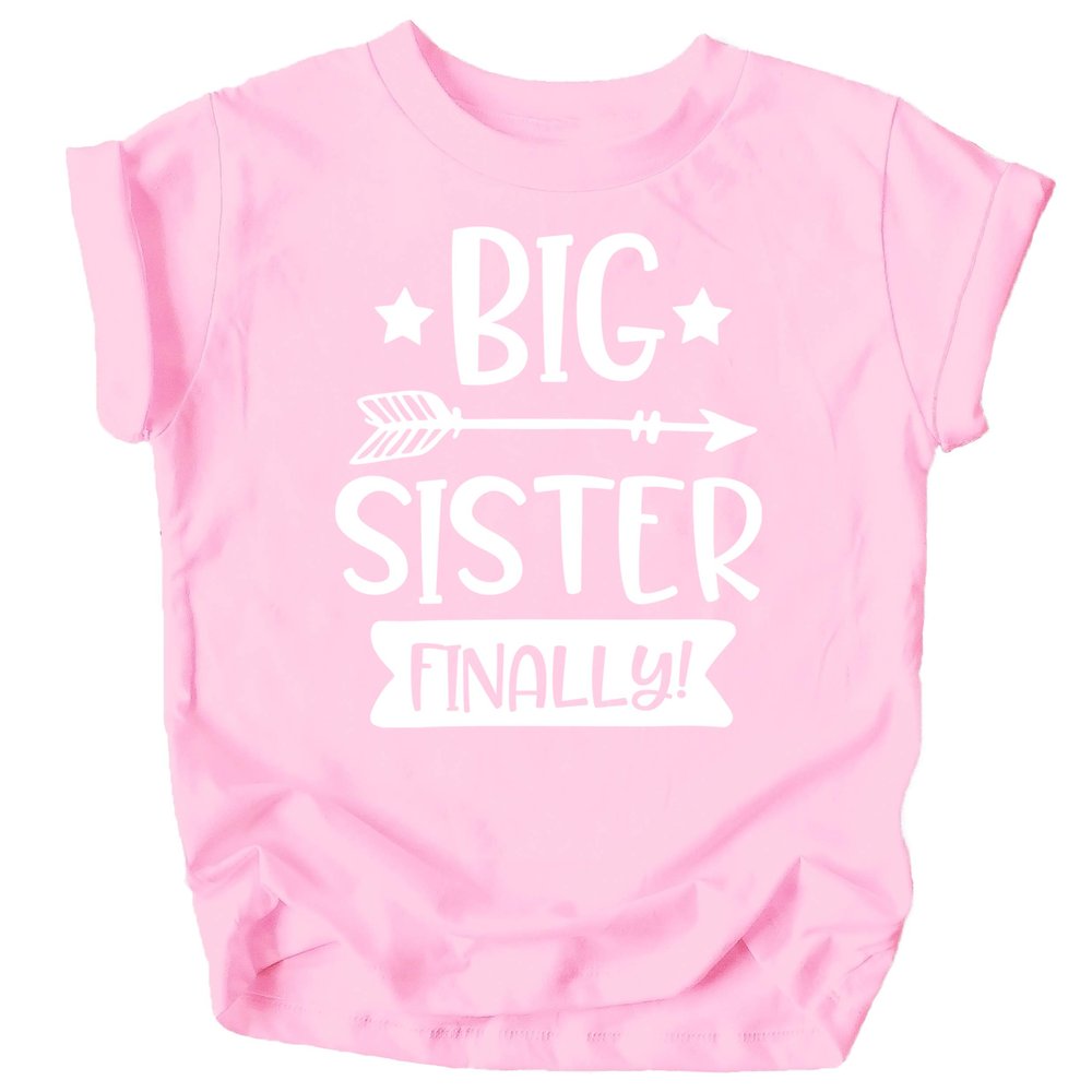 Olive Loves Apple Big Sister Finally Sibling Announcement Shirts for Baby and Toddler Girls Sibling Outfits Pink Shirt