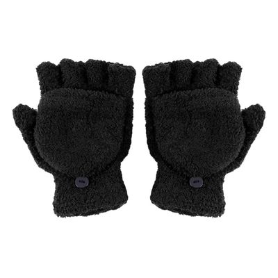 ZALING Simple Solid Color Half-Finger Gloves Gloves With Coral Fleece Flipped Gloves Cute Outdoor Cycling Sport Gloves, black