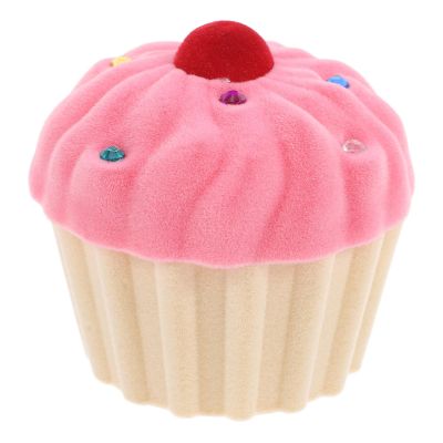 Cake Cup Shape Jewelry Box Organizer - Velvet Ring Earring Pendant Locket Gift Case in Pink and Beige for Storage