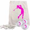 Personalized Lady Golf Towel Set, 16 x 26 Inch Towel with 3 Custom Golf Balls and 15 Tees, Pink, Gift Ready Packaging view 1