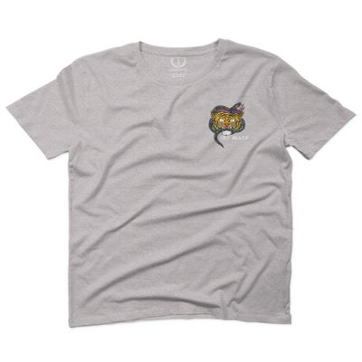 0252. Tiger Graphic Traditional Japanese Tattoo Till Death Society for Men T Shirt (Light Gray 2X-Large)