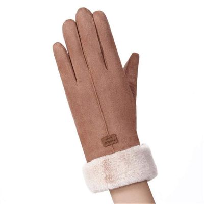 ZALING Women Gloves Winter Touch Screen Full Finger Mittens Female Suede Furry Warm Full Finger Gloves Lady Winter Outdoor Sport Driving Women Gloves, Khaki