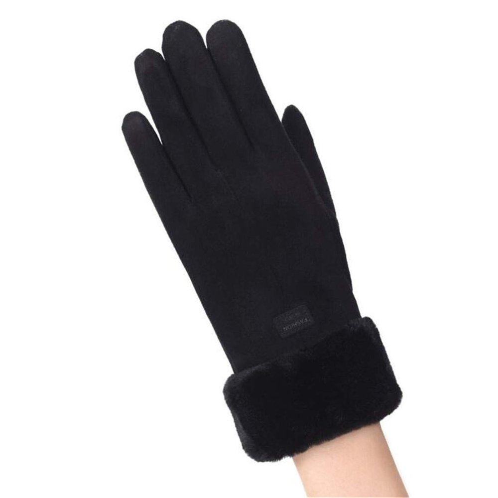 ZALING Women Gloves Winter Touch Screen Full Finger Mittens Female Suede Furry Warm Full Finger Gloves Lady Winter Outdoor Sport Driving Women Gloves, black